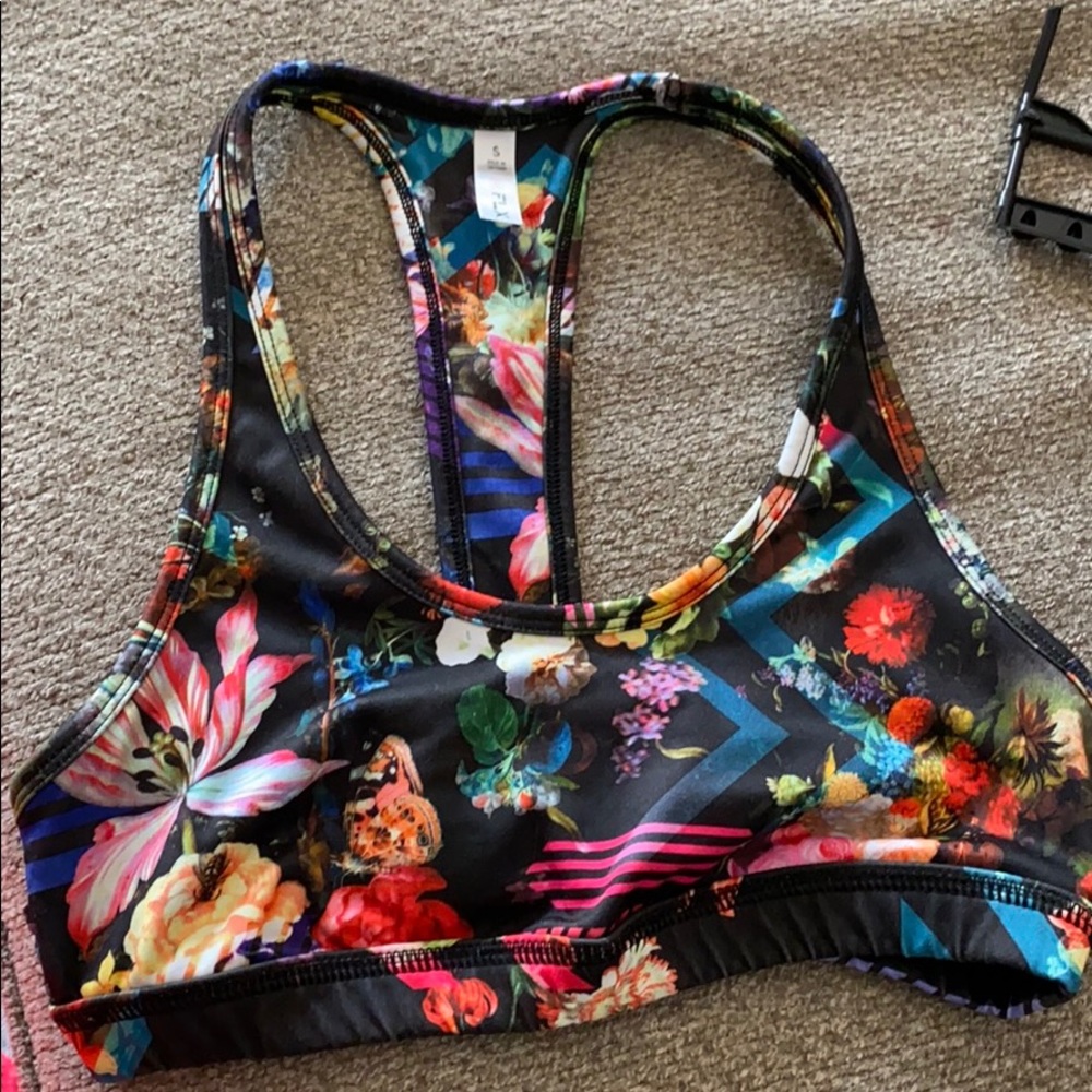 FLX black floral sports bra
